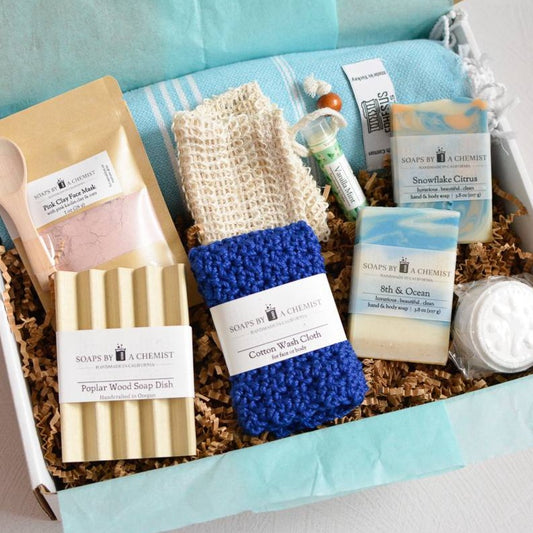 Ocean Blue Luxury Spa Gift Set w/Blue Turkish Towel