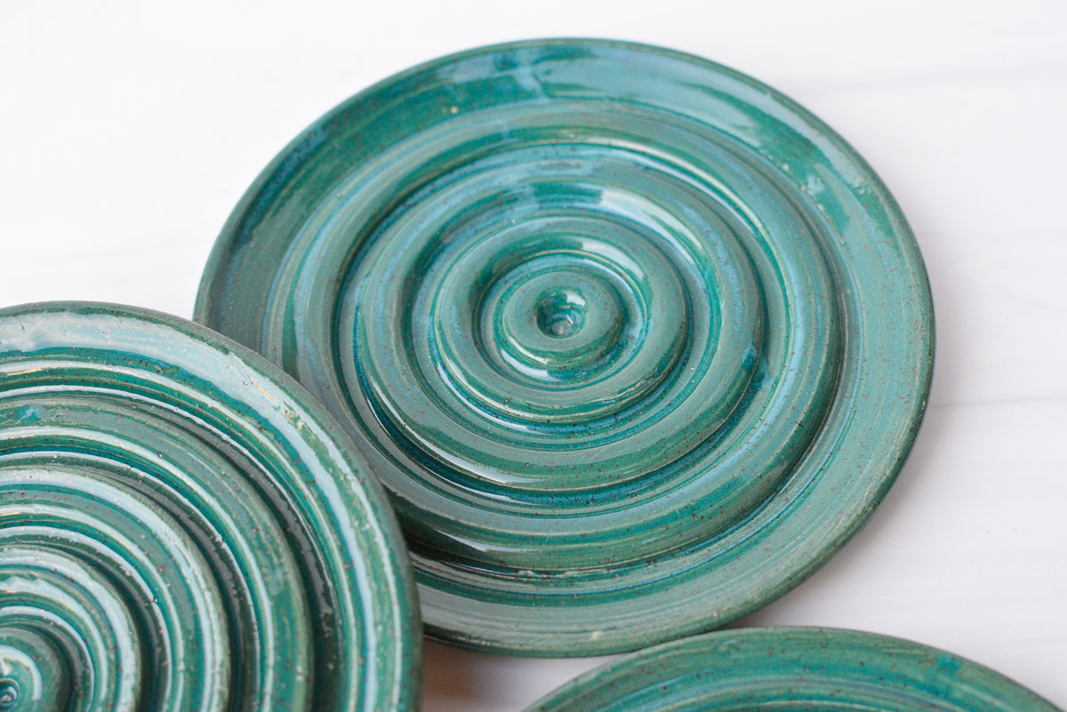 Teal Green Round Ceramic Soap Dish