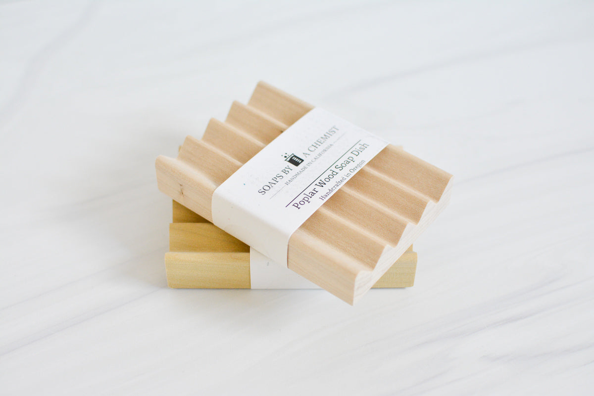 poplar and beech wooden soap dish for bathroom, shower, or kitchen, two pack