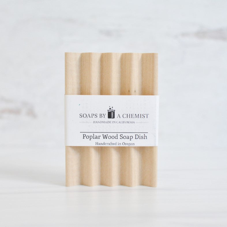poplar and beech wooden soap dish for bathroom, shower, or kitchen, single soap dish front angle