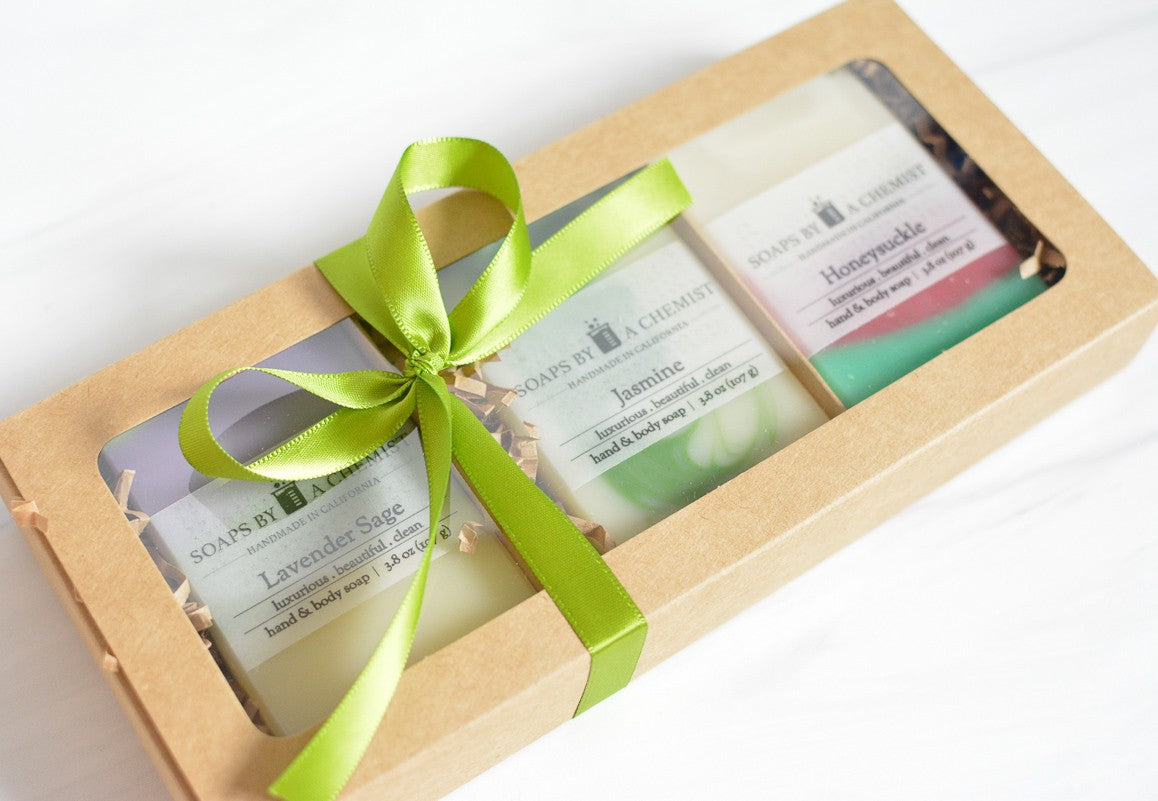 Luxurious Handmade Soap Bar Boxed Gift Set -3 full size bars