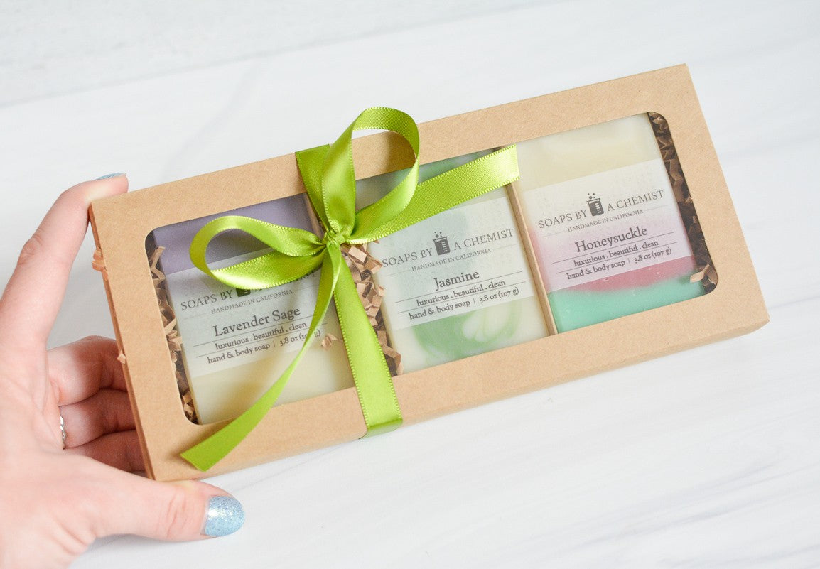 Luxurious Handmade Soap Bar Boxed Gift Set -3 full size bars