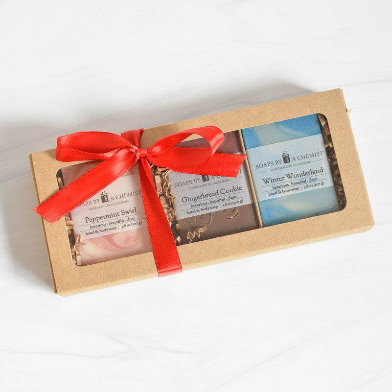 Holiday Scents Luxurious Handmade Soap Bar Boxed Gift Set -3 full size bars