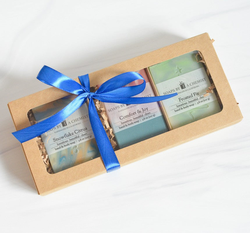 Holiday Scents Luxurious Handmade Soap Bar Boxed Gift Set -3 full size bars