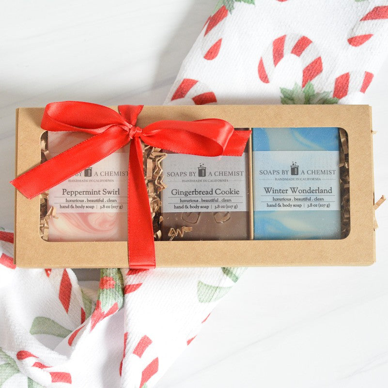 Holiday Scents Luxurious Handmade Soap Bar Boxed Gift Set -3 full size bars