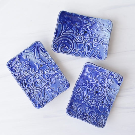 blue ceramic soap dishes made by bleu dog beads