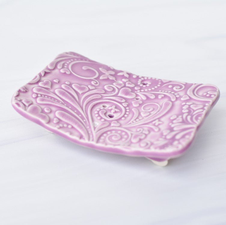handmade purple ceramic soap dish